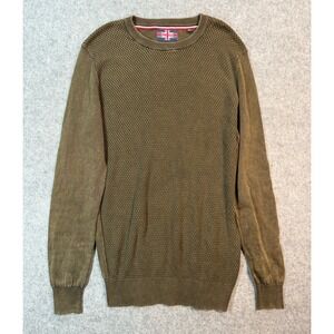 Soul of London Mens Olive Green Organic Cotton Waffle Knit Crew Neck Sweater L
